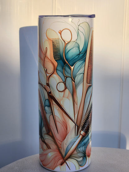 Blue, pink, and rose gold stylist 20 oz Tumbler